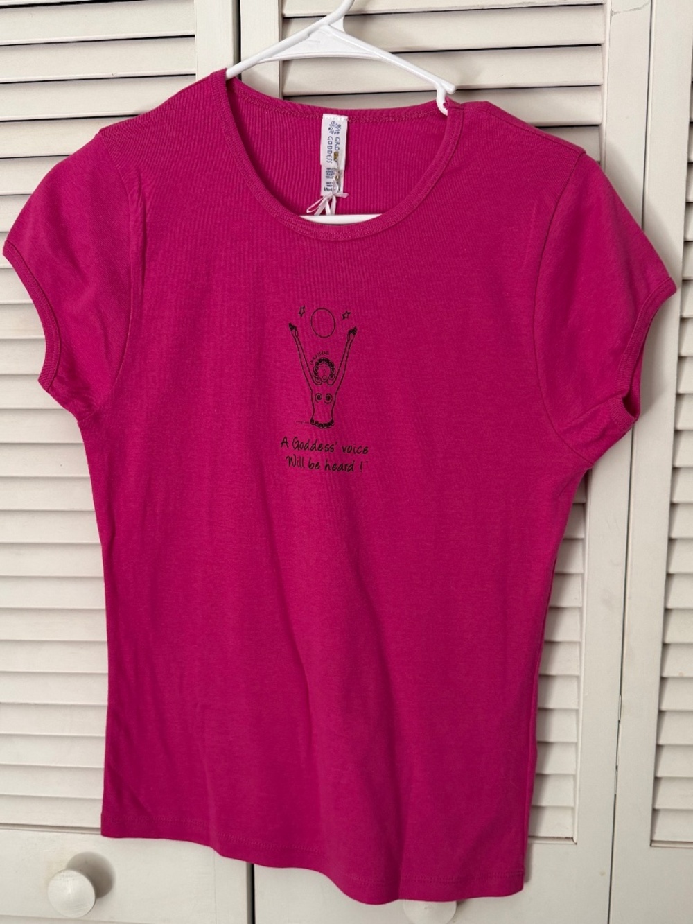 NWT Groovy Goddess Voice Pink Cap Sleeve Tee Shirt Sz M 100% Cotton